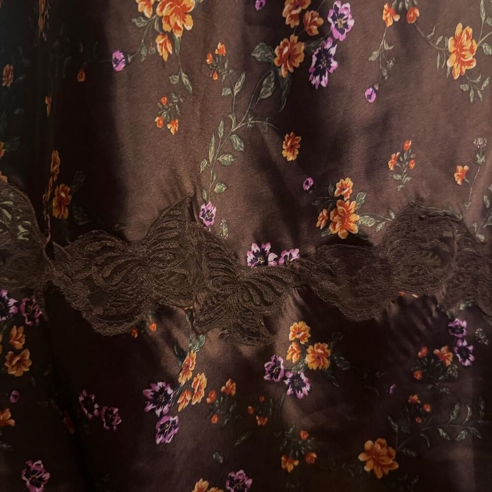 Free People Butterfly Babe Brown Floral Milkmaid Maxi Slip Dress Bias Cut Size L - Picture 7 of 8